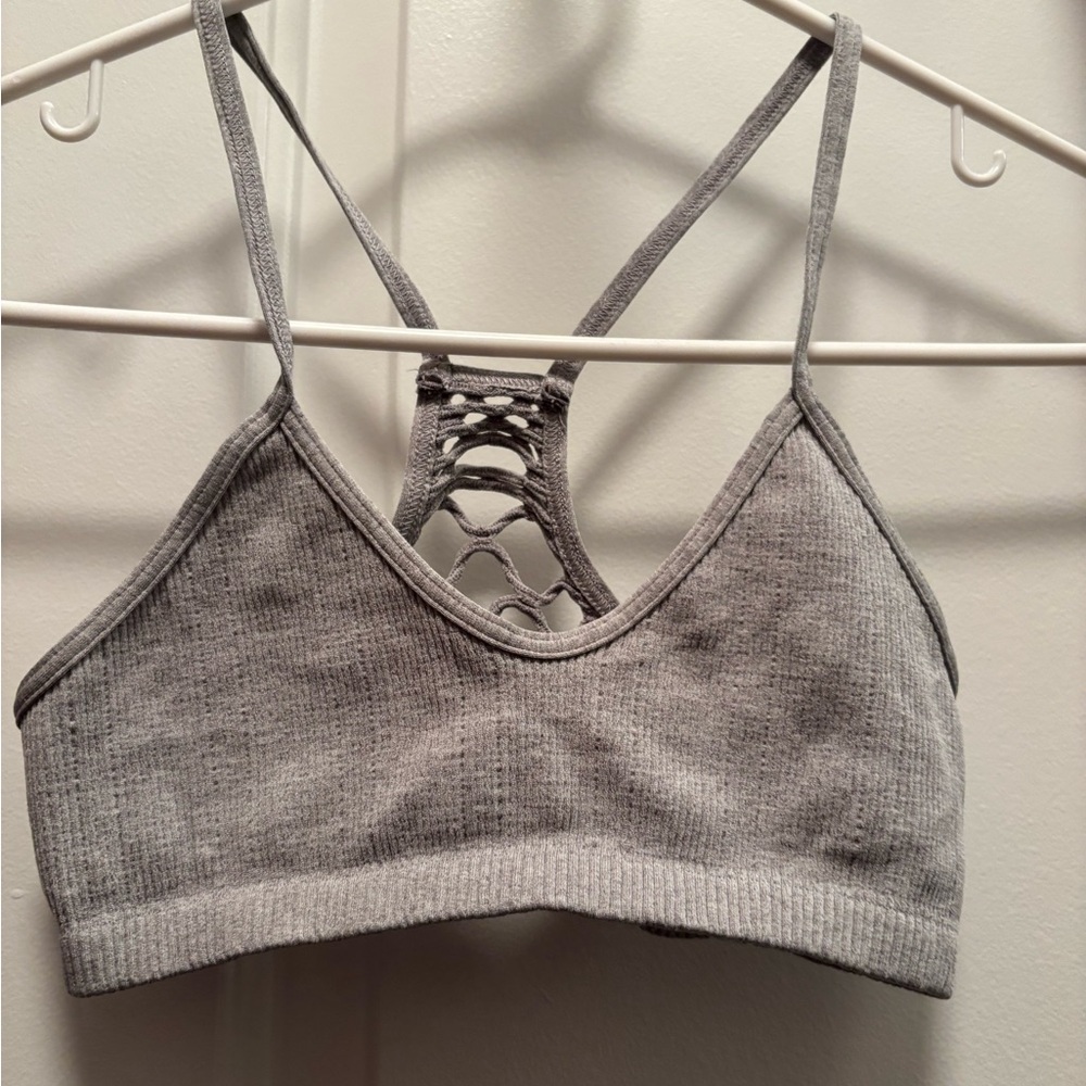 Free People Gray Lace-Up Bralette